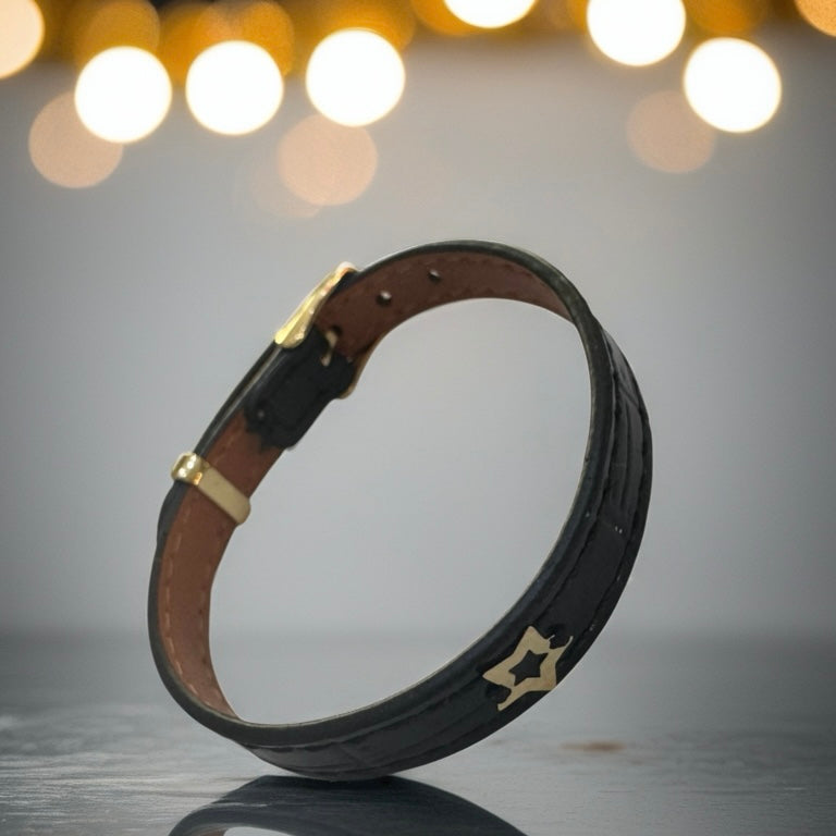 Faux Leather Bracelet with 18K Gold Women