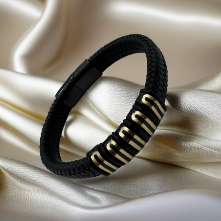 Faux Leather Bracelet and 18K Gold