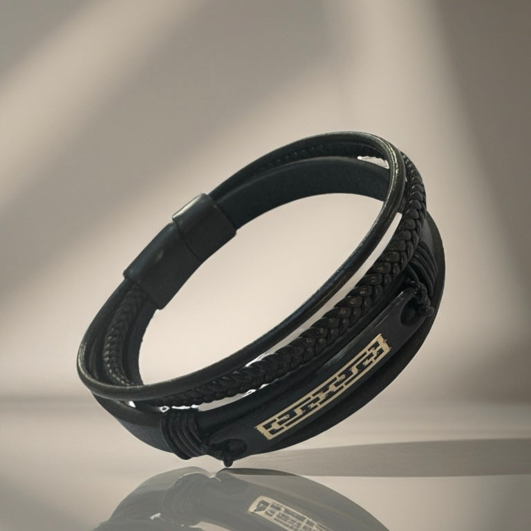 Faux Leather Bracelet and 18K Gold
