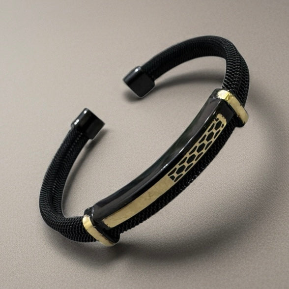 Stainless Steel Double Bangle with 18k Gold