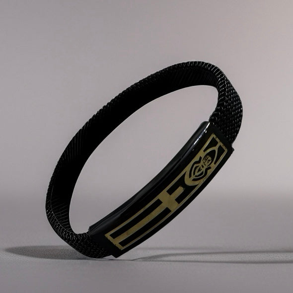 Stainless Steel Elastic Bracelet with 18k Gold St Charbel/Cross