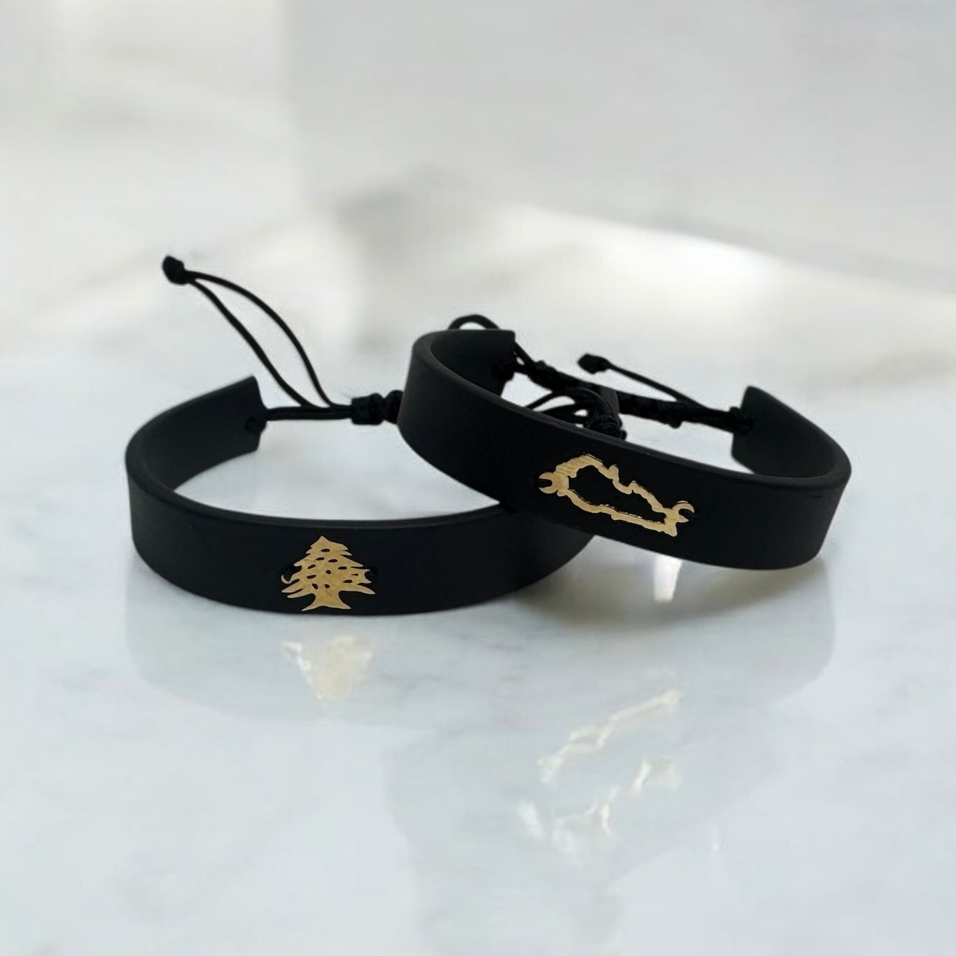 Rubber Bracelet with 18K gold Lebanon Map/Cedar