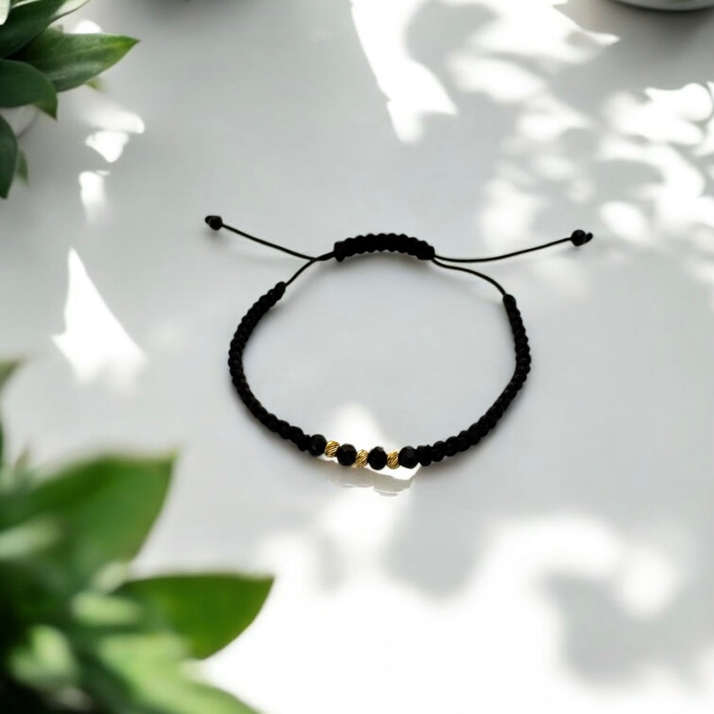 Black Shamballa Bracelet with 18K Gold Stones