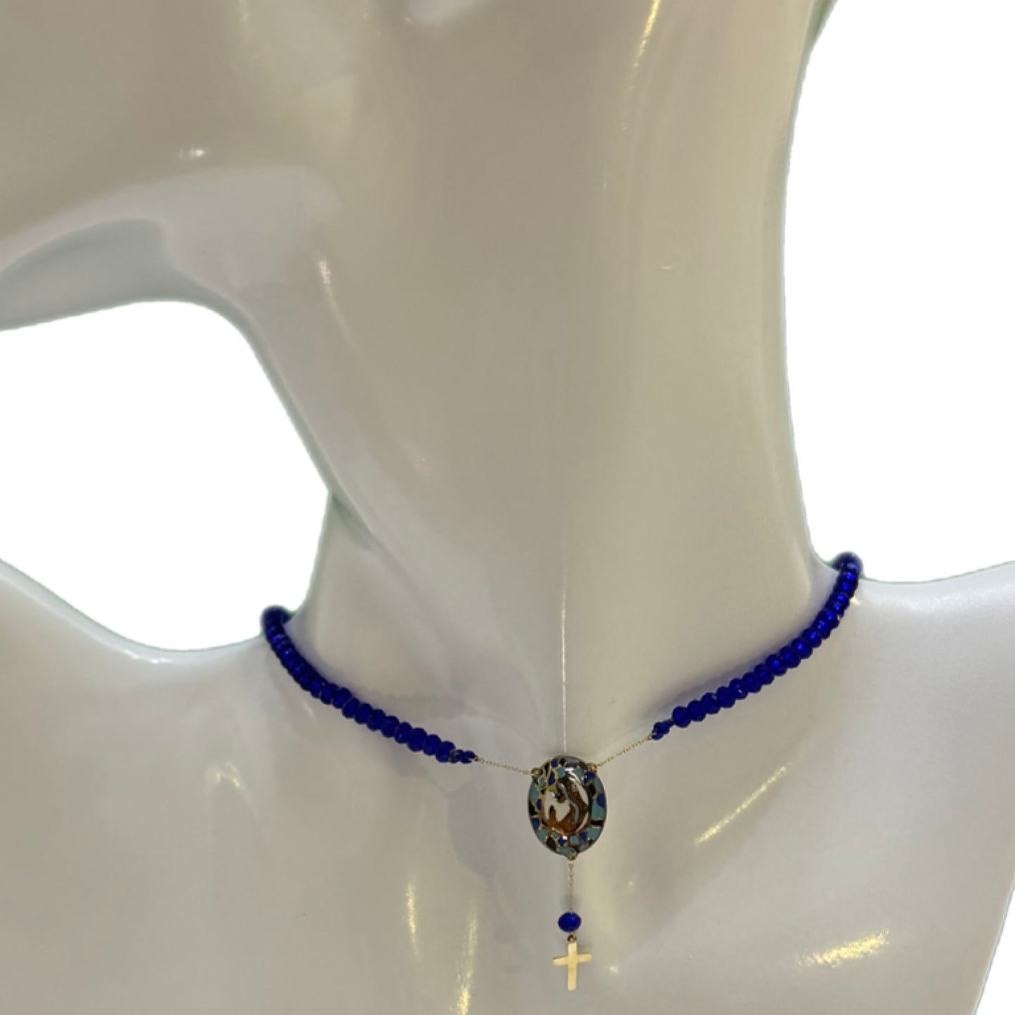 Coloured Beads Necklaces with Mosaic 18K Gold Holy Mary