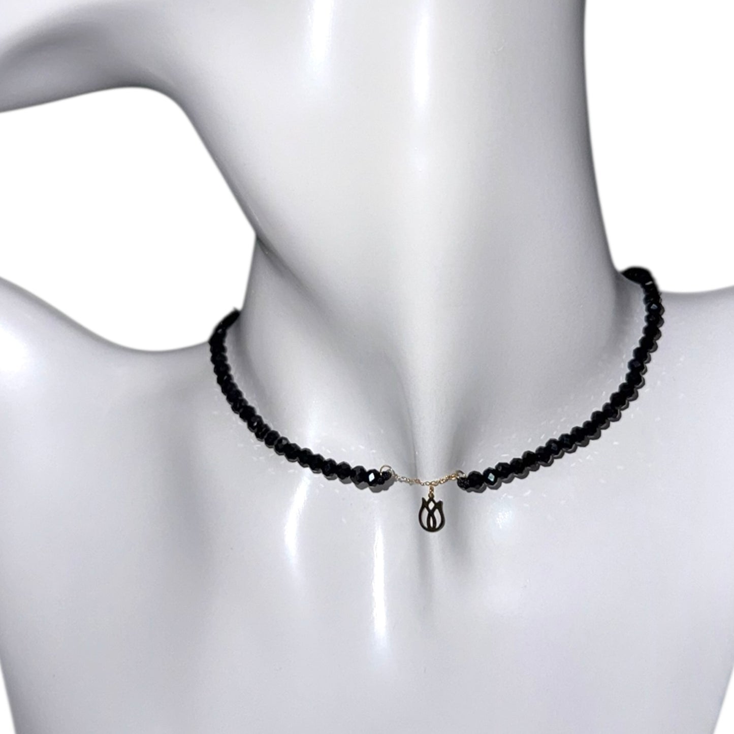 Black Onyx Choker with 18K Gold Tulip