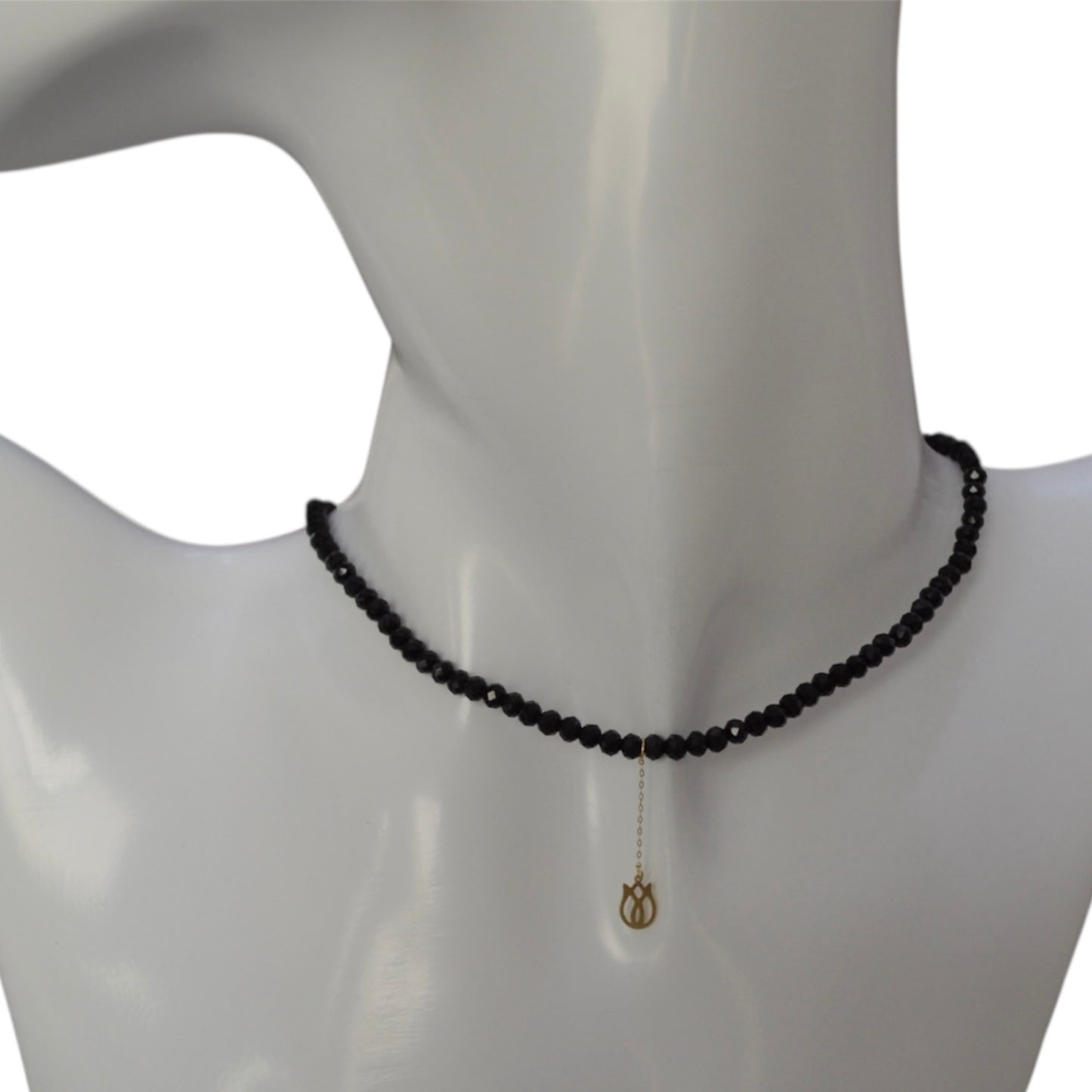 Black Onyx Choker with 18K Gold Tulip