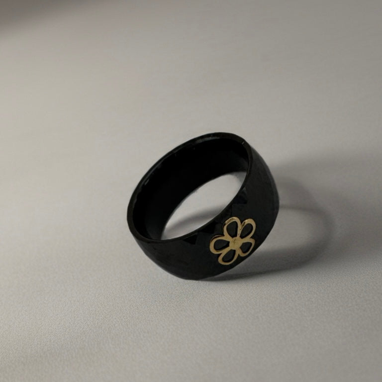 Black Resin Ring with 18K gold motif