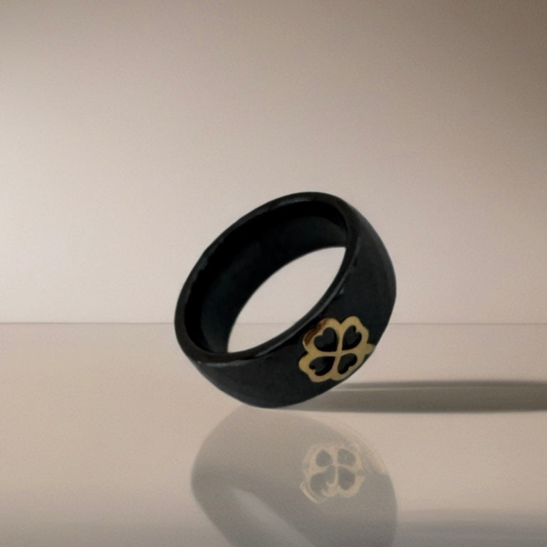 Black Resin Ring with 18K gold motif