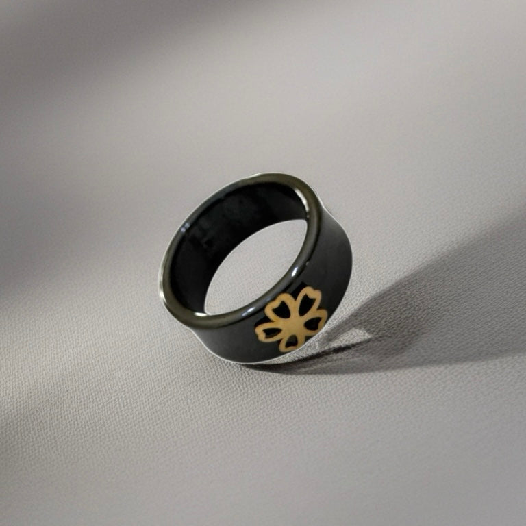 Black Resin Ring with 18K gold motif