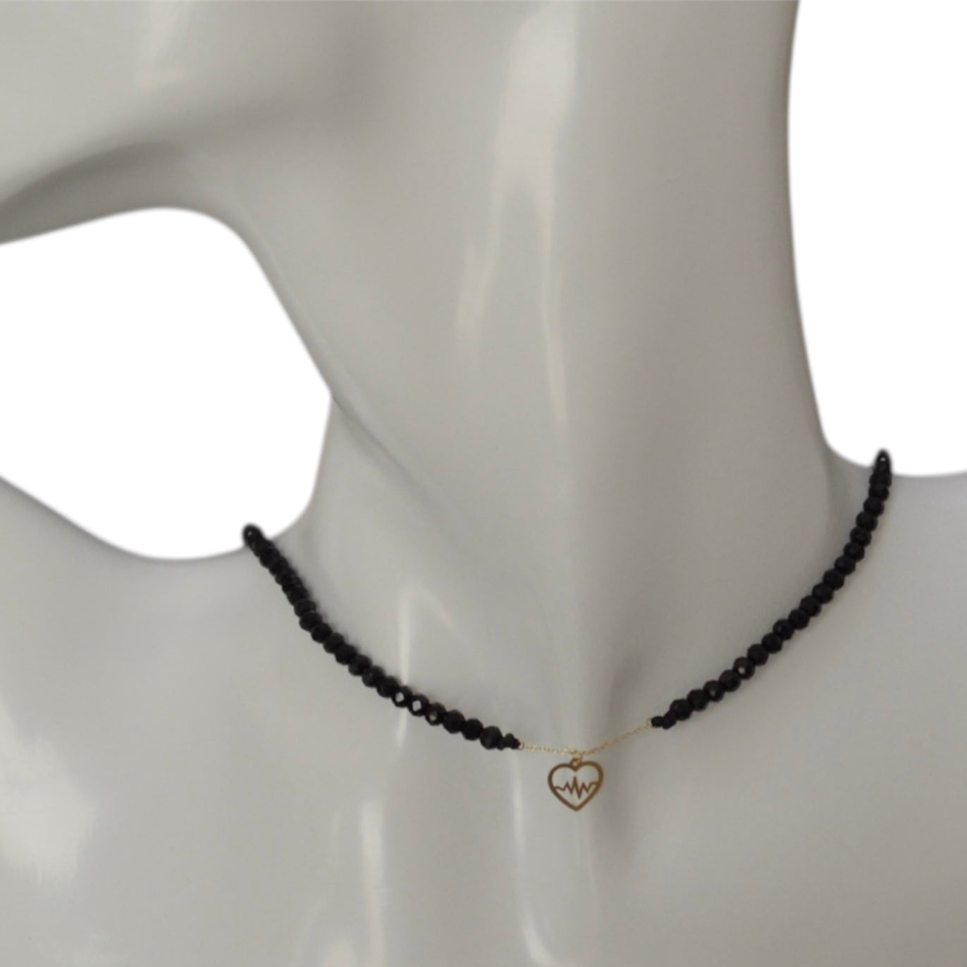 Black Onyx Choker with 18K Gold Motif - Heart