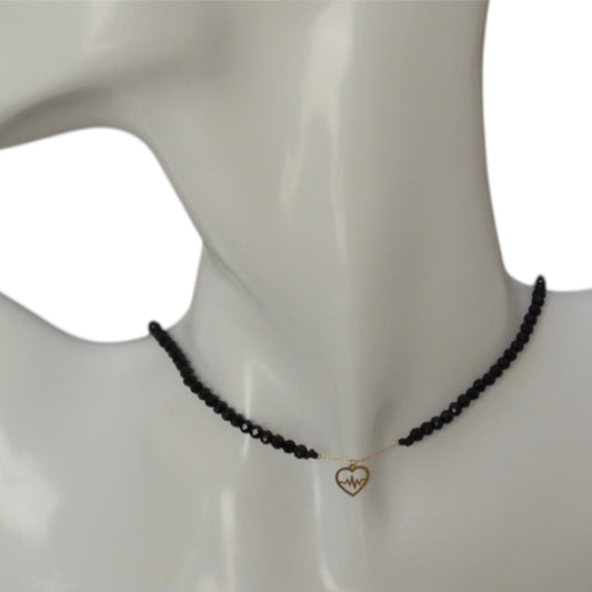 Black Onyx Choker with 18K Gold Motif - Heart