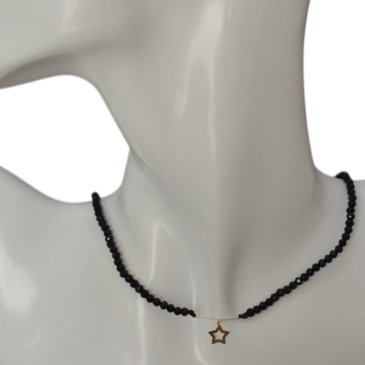 Black Onyx Choker with 18K Gold Motif - Star