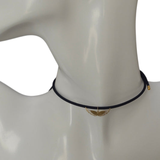 Magnetic Black Choker with Big 18K Gold Motif - Eagle