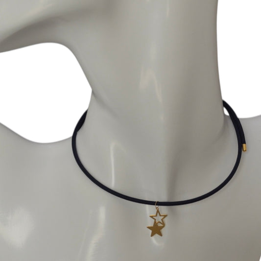 Magnetic Black Choker with Big 18K Gold Motif - Star
