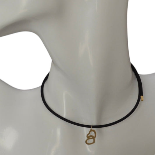 Magnetic Black Choker with Big 18K Gold Motif - Heart