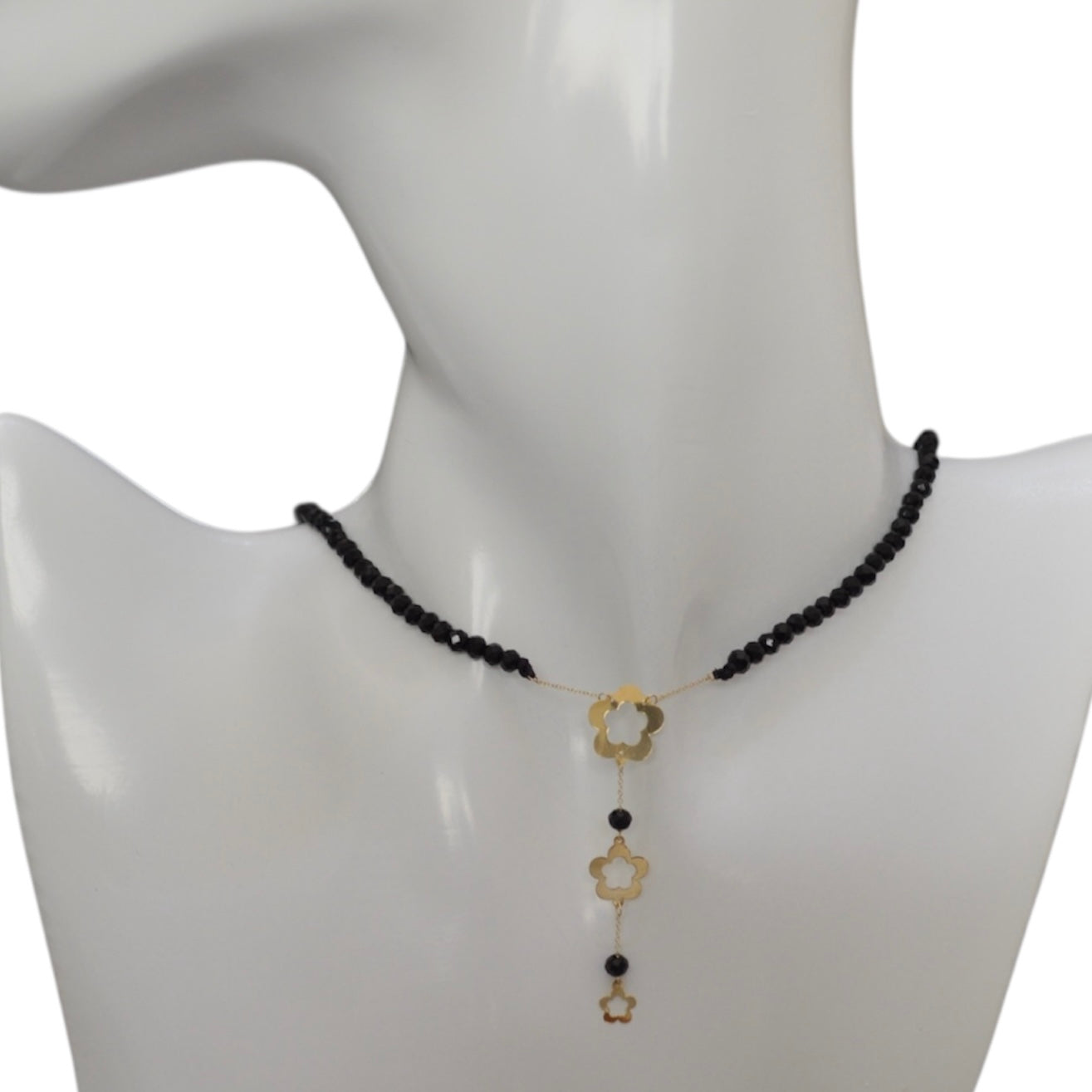 Black Onyx Choker with 18K Gold Long Motif