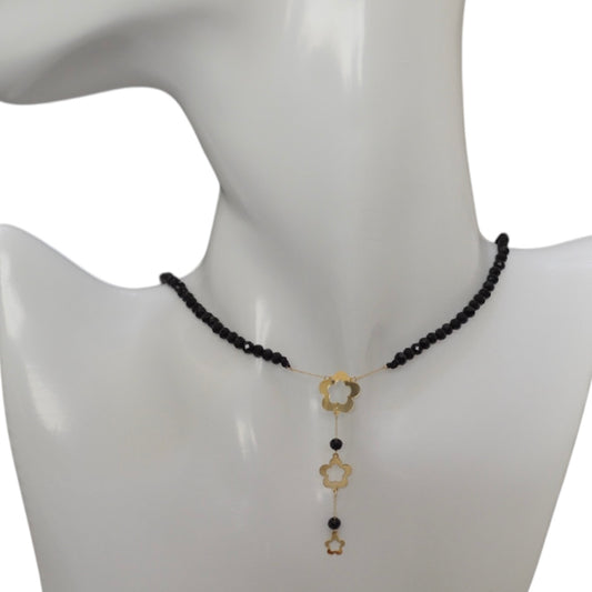 Black Onyx Choker with 18K Gold Long Motif