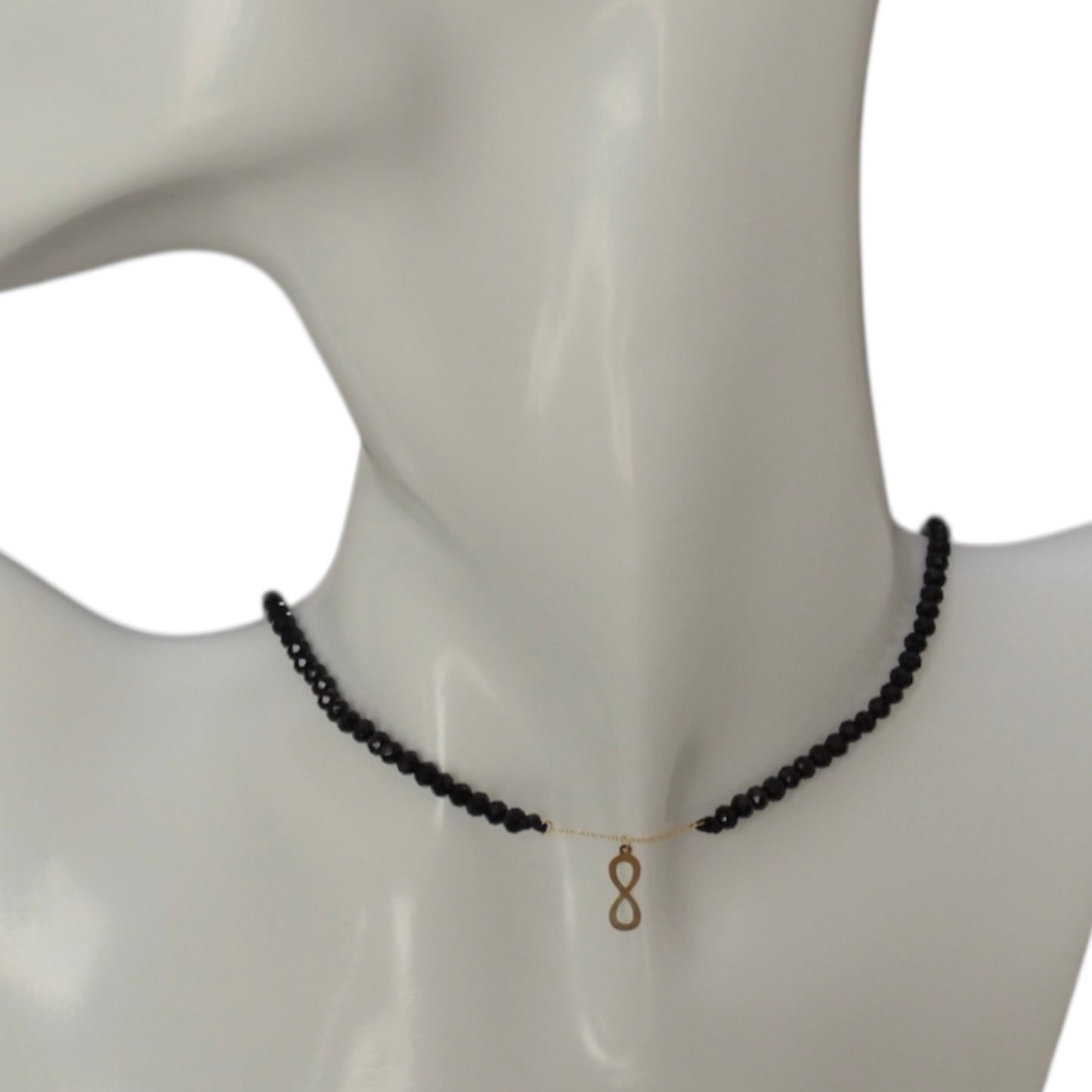Black Onyx Choker with 18K Gold Motif -  Infinity