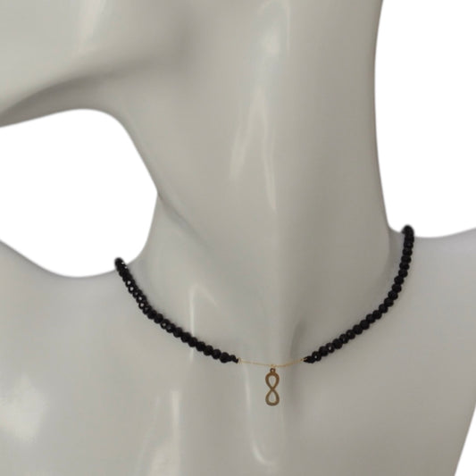 Black Onyx Choker with 18K Gold Motif -  Infinity