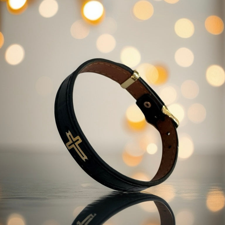 Faux Leather Bracelet with 18K Gold Women