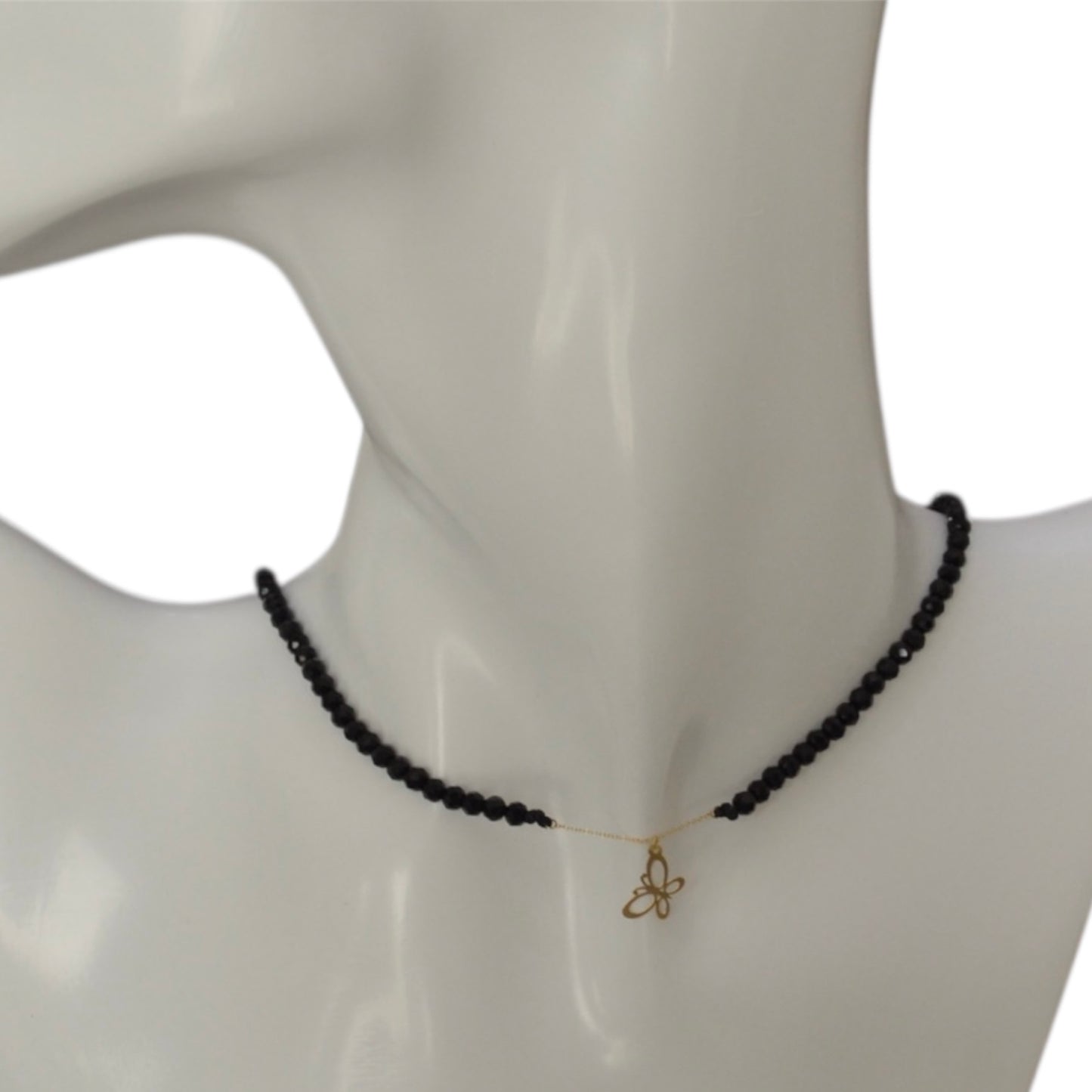 Black Onyx Choker with 18K Gold Motif - Butterfly