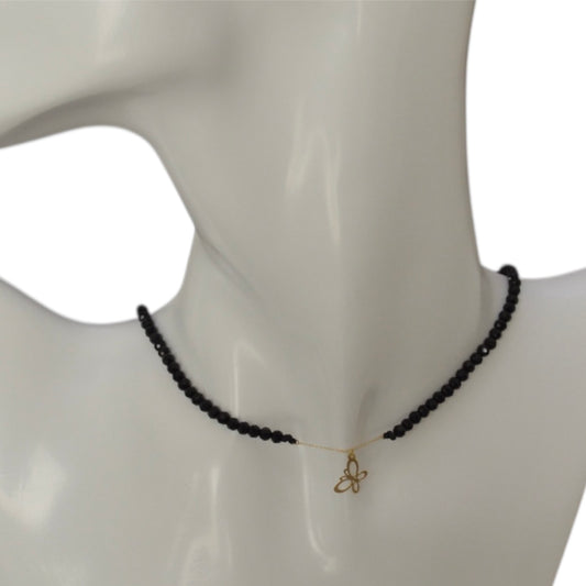 Black Onyx Choker with 18K Gold Motif - Butterfly