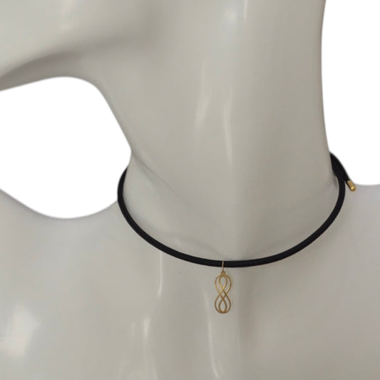 Magnetic Black Choker with Big 18K Gold Motif - Infinity