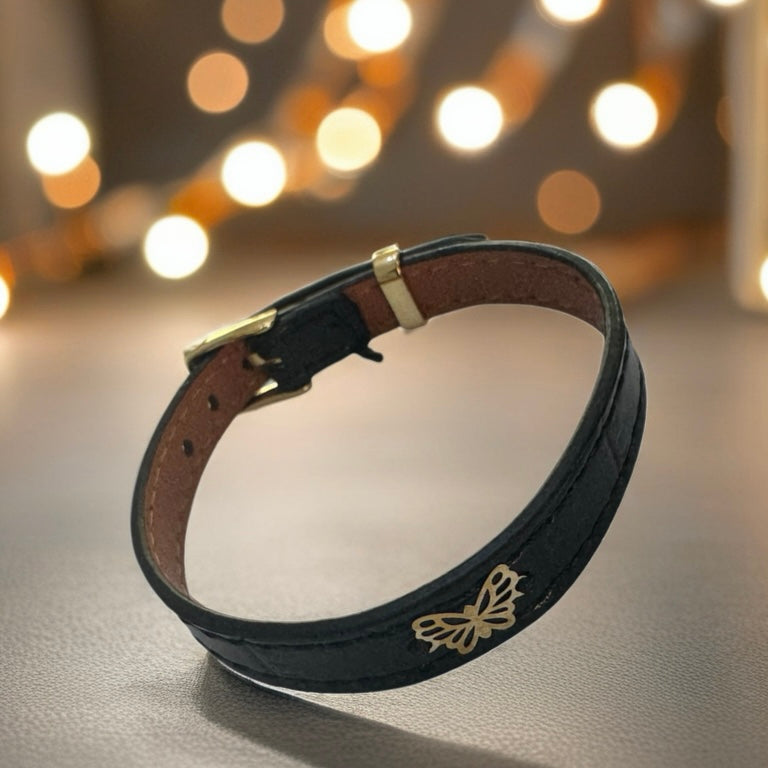 Faux Leather Bracelet with 18K Gold Women