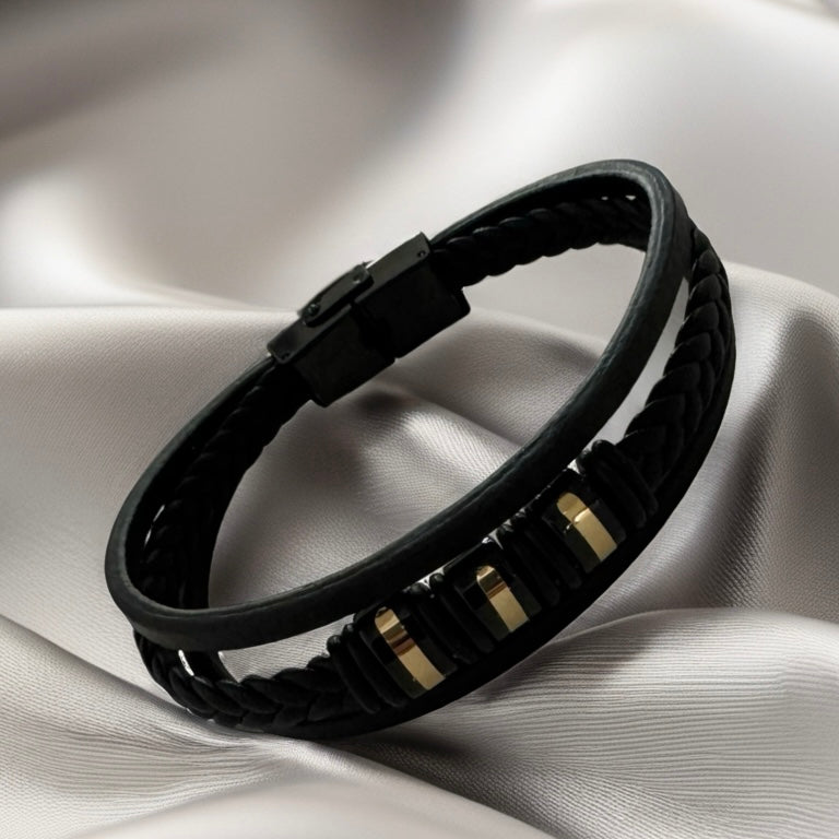 Faux Leather Bracelet and 18K Gold