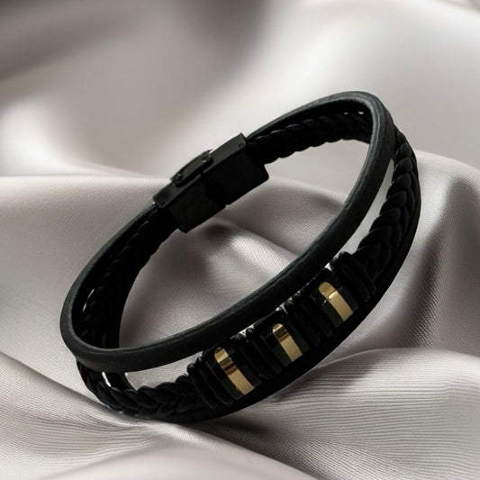 Faux Leather Bracelet and 18K Gold