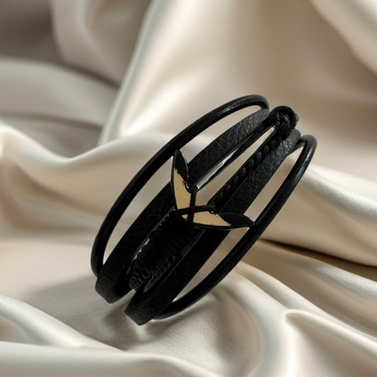 Faux Leather Bracelet and 18K Gold Anchor