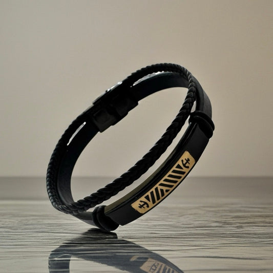 Faux Leather Bracelet and 18K Gold