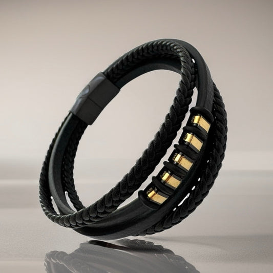 Black Faux Leather with 18K Gold Accents