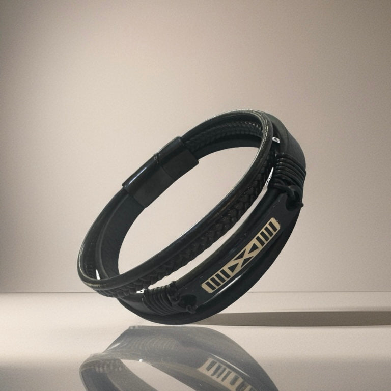 Faux Leather Bracelet and 18K Gold