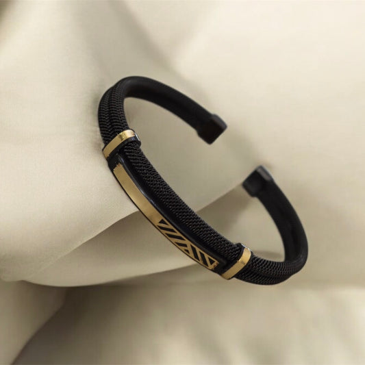Stainless Steel Double Bangle with 18k Gold