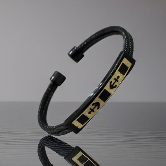 Stainless Steel Double Bangle with 18k Gold