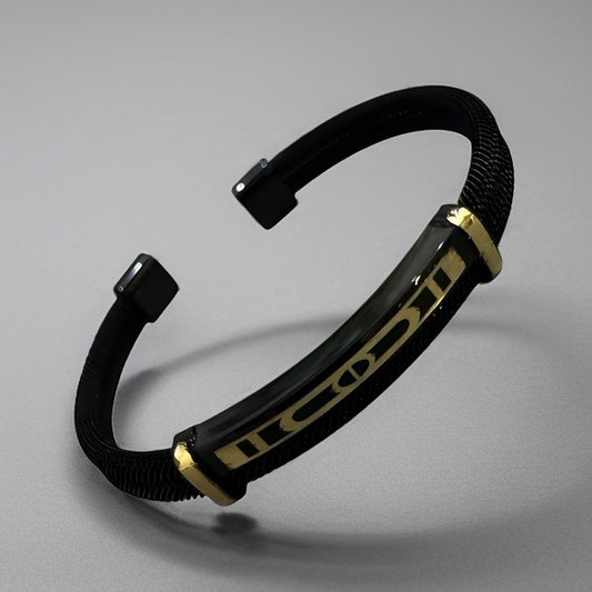 Stainless Steel Double Bangle with 18k Gold