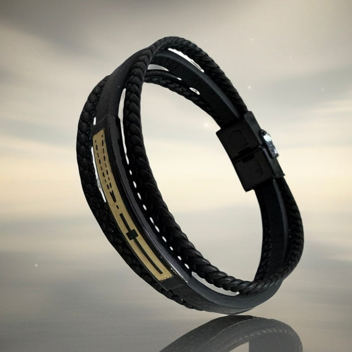 Faux Leather Bracelet and 18K Gold