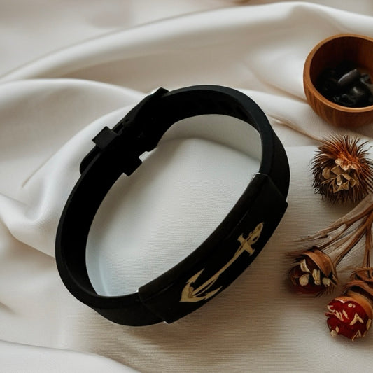 Rubber Bracelet and 18K Gold Anchor