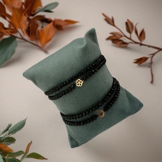 Black Onyx Bracelet Double with 18K Gold