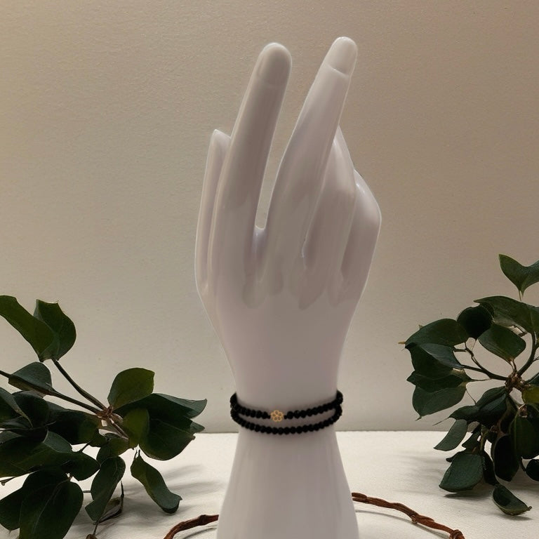 Black Onyx Bracelet Double with 18K Gold