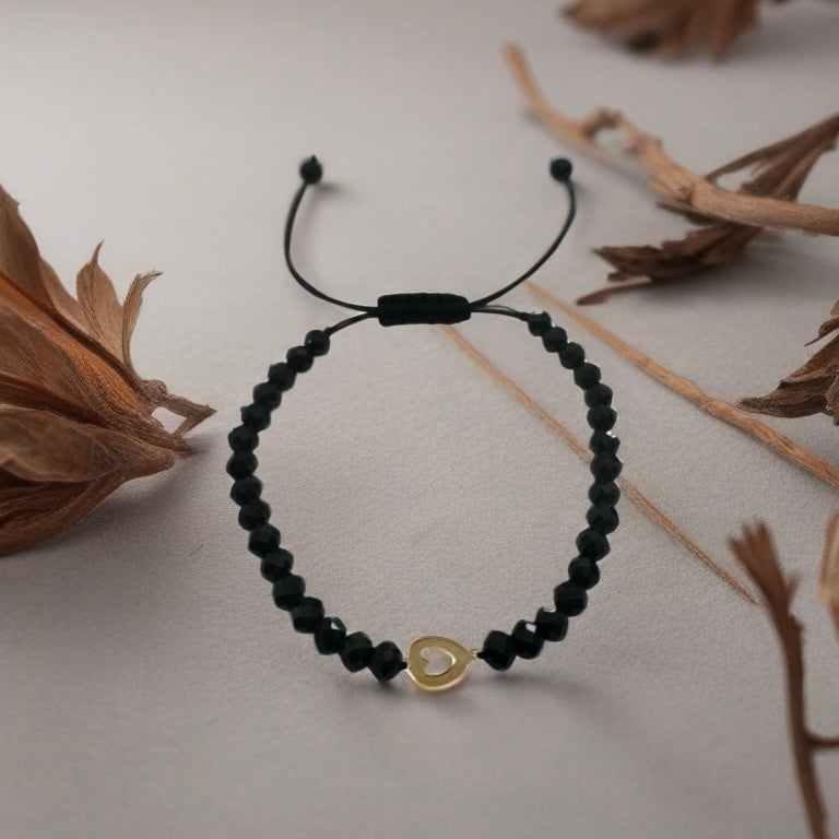 Black Onyx Bracelet with 18K gold Heart