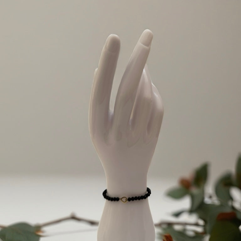 Black Onyx Bracelet with 18K gold Heart