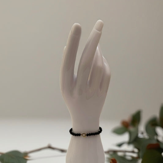 Black Onyx Bracelet with 18K gold Heart