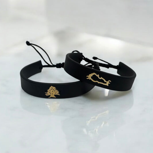 Rubber Bracelet with 18K gold Lebanon Map/Cedar