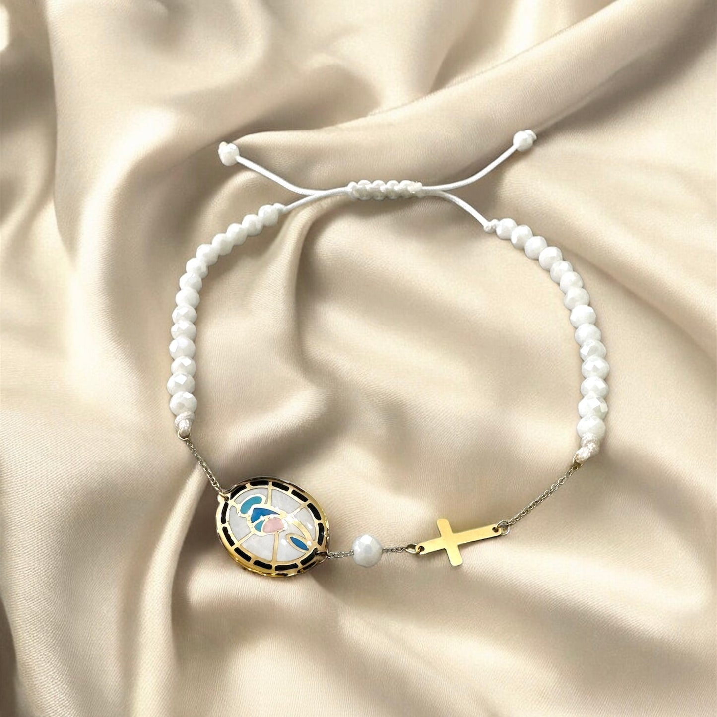 Beads Bracelet with Mosaic 18K Gold Holy Mary