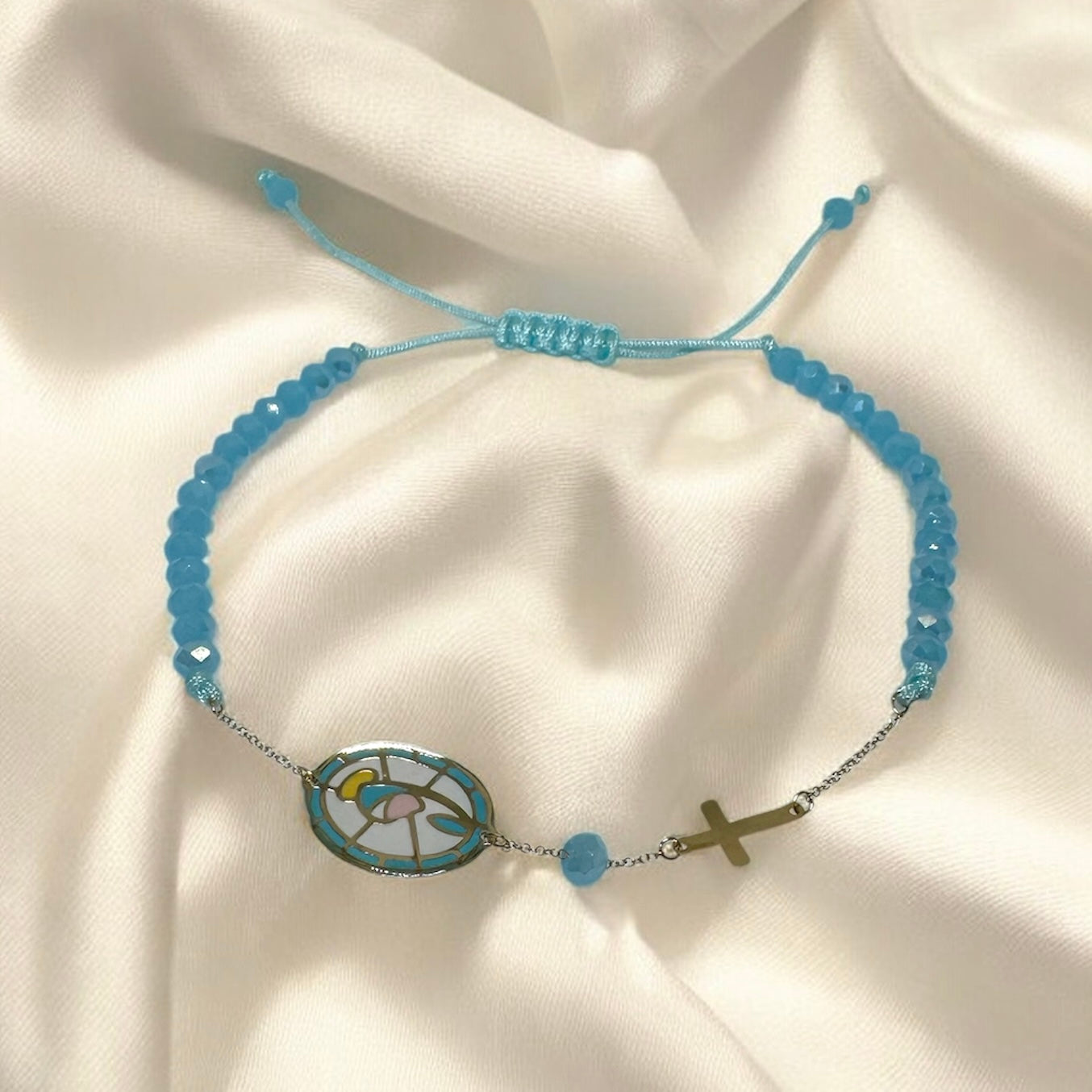 Beads Bracelet with Mosaic 18K Gold Holy Mary