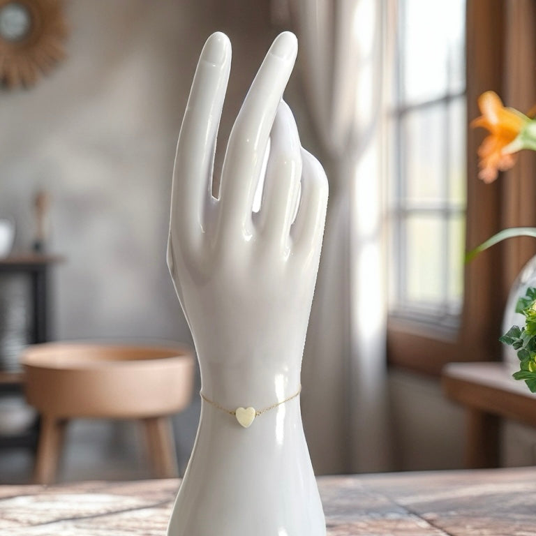 18K Gold Bracelet with White Heart