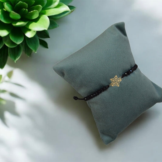 Black Onyx Bracelet with 18K Star Motif