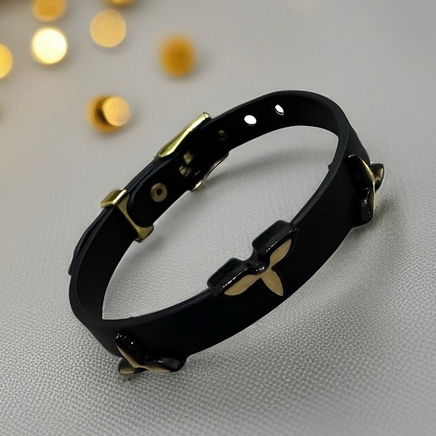 Faux Leather Bracelet with 18K Gold Accents